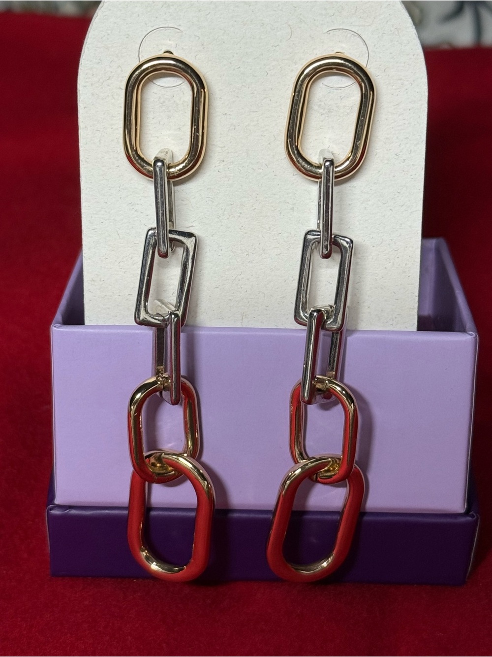 Two-Tone Gold & Silver Link Drop Earrings